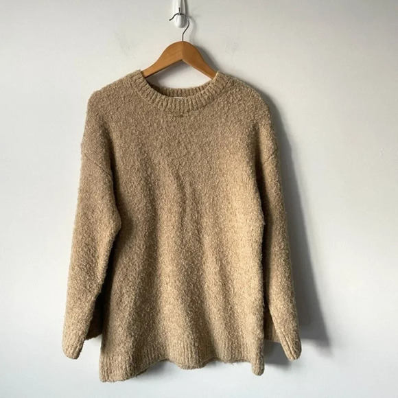 Zara Boucle Fuzzy Knit Sweater Oversized Sand Size Small - Picture 4 of 9